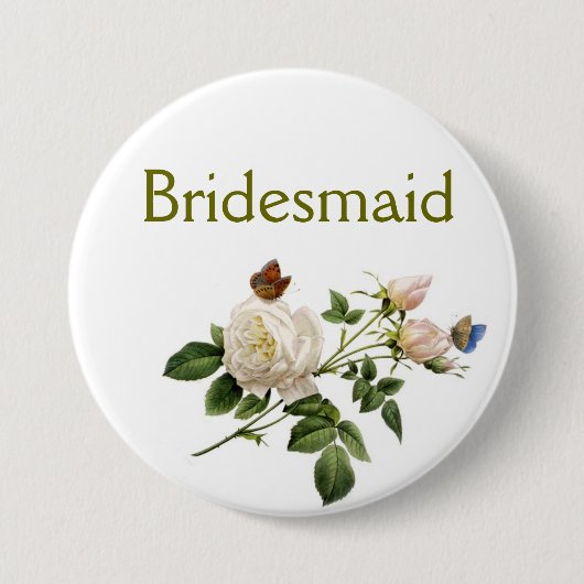  witte rozenbloemen bruidsmaid ronde button 7,6 cm (Voorkant)