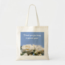 witte rozenbloemen bruiloft gunst bedankt tote bag