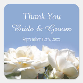 witte rozenbloemen bruiloft gunst bedankt vierkante sticker