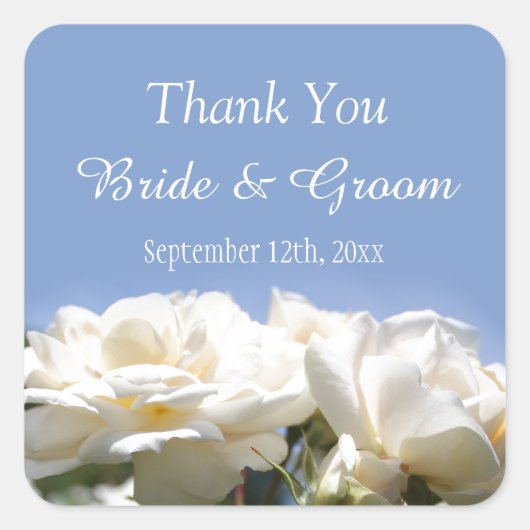 witte rozenbloemen bruiloft gunst bedankt vierkante sticker (Voorkant)