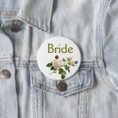 witte rozenbloemen, bruin of bruin ronde button 7,6 cm (In situ)