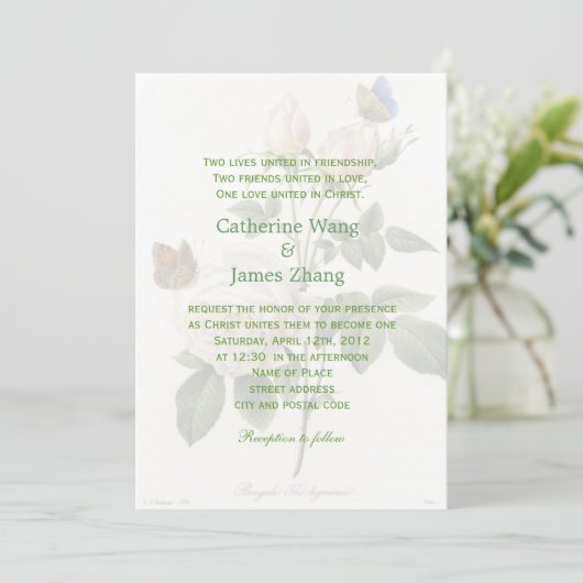 witte rozenbloemen Christelijke bruiloft Kaart (Staand voorkant)