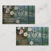 witte rozenbloemen en gedroogde ijzeren gewas visitekaartje (Voorkant / Achterkant)