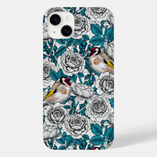 Witte rozenbloemen en goudvinken Case-Mate iPhone 14 plus hoesje