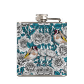 Witte rozenbloemen en goudvinken heupfles (Achterkant)