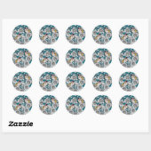 Witte rozenbloemen en goudvinken ronde sticker (Vel)