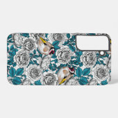 Witte rozenbloemen en goudvinken samsung galaxy hoesje (Achterkant horizontaal)