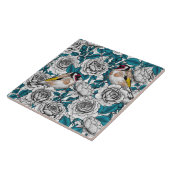 Witte rozenbloemen en goudvinken tegeltje (Zijkant)