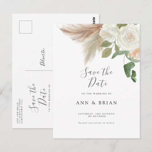 Witte rozenbloemen florale eucalyptus Sla de datum Briefkaart (Voorkant / Achterkant)