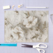 Witte rozenbloemen  muziekblad ephemera tissuepapier (Craft)