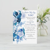 Witte rozenbloemen op blauw patroonpapier kaart (Staand voorkant)