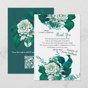 Witte rozenbloemen op blauw patroonpapier RSVP kaartje
