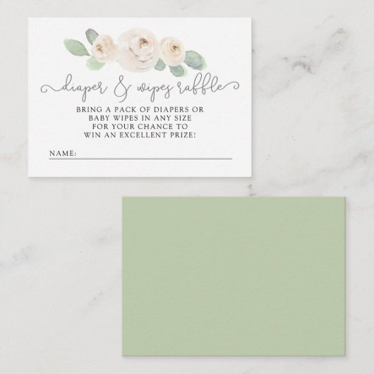 Witte rozenbotanische luier Raffle Baby shower Informatiekaartje (Voorkant / Achterkant)