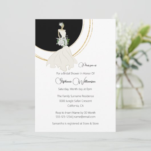 Witte rozenbruin vrijgezellenfeest met gouden acce kaart (Staand voorkant)