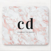 Witte rozengoudmonogram initialen marmer muismat (Voorkant)
