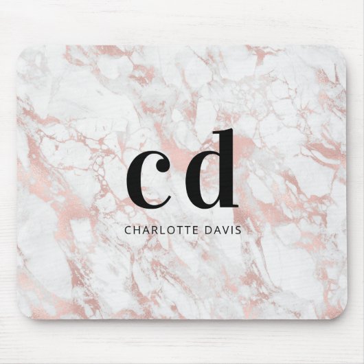 Witte rozengoudmonogram initialen marmer muismat (Voorkant)
