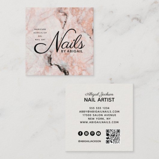 Witte rozenmarmer op website en QR-code ivoor Vierkante Visitekaartje (Voorkant / Achterkant)