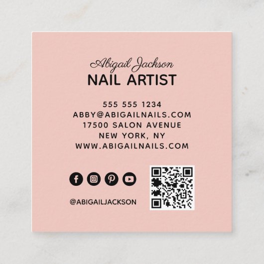 Witte rozenmarmer op website & QR-code roze Vierkante Visitekaartje (Achterkant)