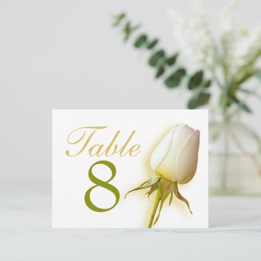 Witte rozenstaafje trouwtafel nummer 1-9 briefkaar briefkaart (Staand voorkant)