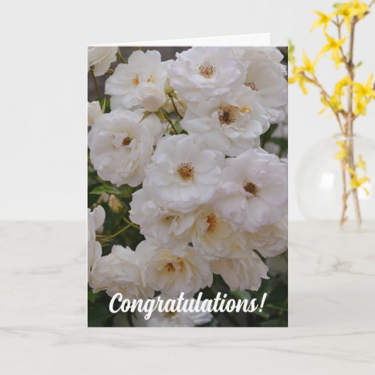 Witte rozenweddenschapskaart kaart (Gele Bloem)