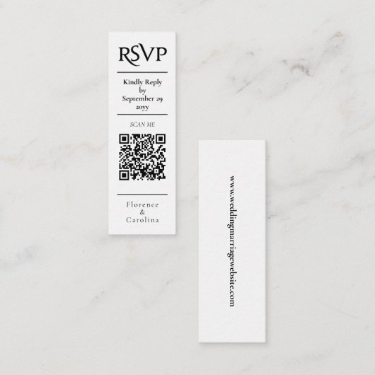 Witte RSVP QR Code Bruiloft Budget Behuizing Kaart Mini Visitekaartje (Voorkant / Achterkant)
