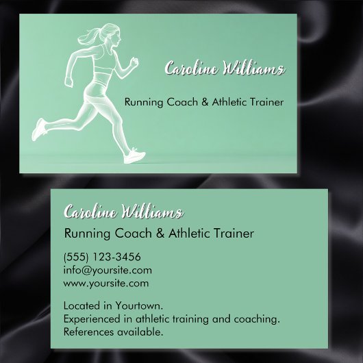 Witte Running vrouw groene trainer coach Visitekaartje