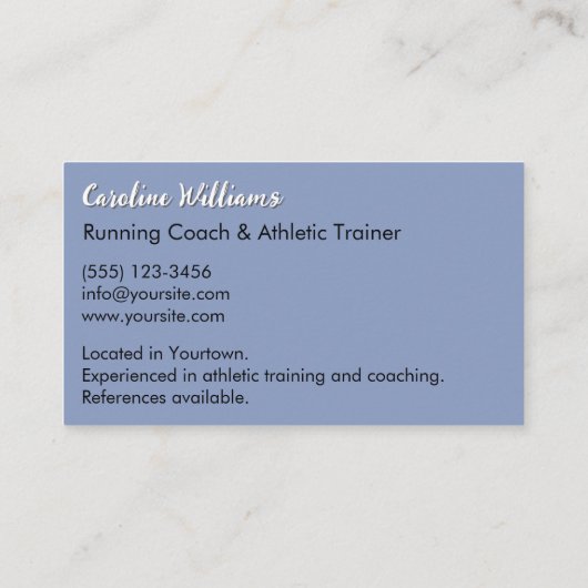 Witte Running vrouw lichtblauw trainer coach Visitekaartje (Achterkant)