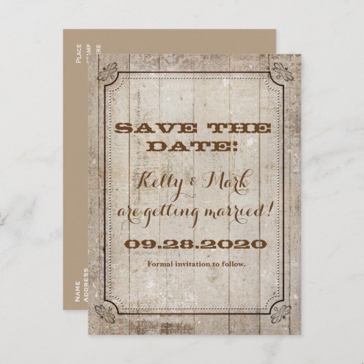  Witte Rustic Wood Save Date Wedding Aankondigingskaart (Voorkant / Achterkant)
