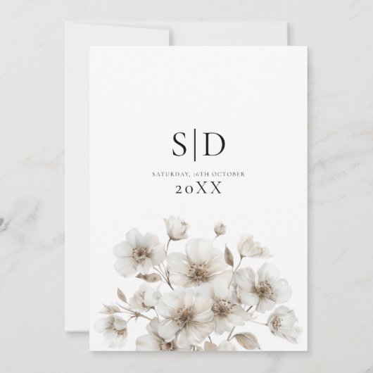 Witte rustieke bloem elegante bruiloft kaart (Achterkant)