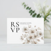 Witte rustieke bloem elegante bruiloft RSVP kaartje (Staand voorkant)