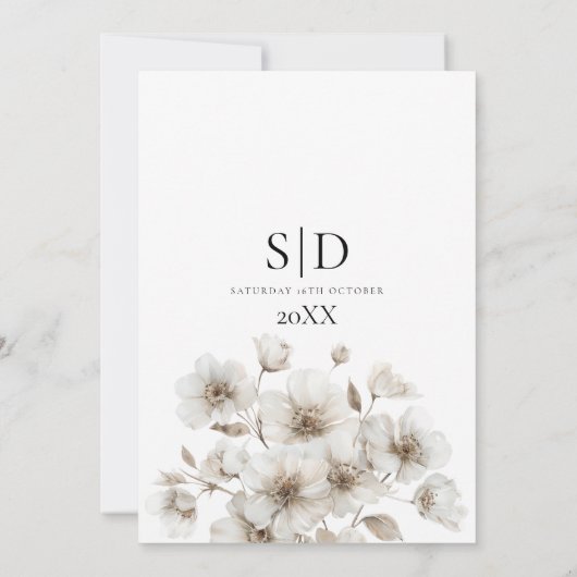 Witte rustieke bloem elegante bruiloft save the date (Achterkant)