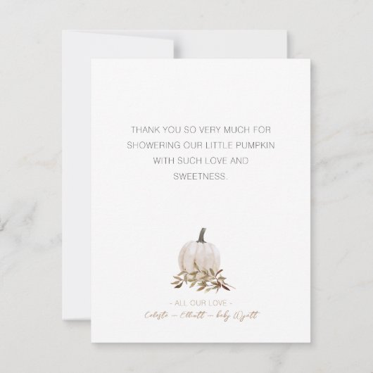 Witte Rustieke Boho Pompoen Baby Shower Bedanktkaa Bedankkaart (Achterkant)
