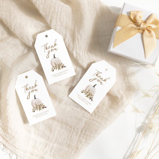 Witte Rustieke Boho Pompoen Baby Shower Bedanktkaa Cadeaulabel