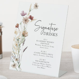 Witte Rustieke Boho Signature Dranken Reclamebord Met Voetstuk