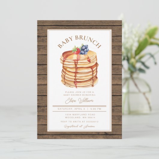 Witte Rustieke Fruit Pannenkoek Baby shower Brunch Kaart (Staand voorkant)