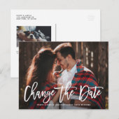 Witte Rustieke Handgeschreven Wijzig Datum Foto Aankondigingskaart (Voorkant / Achterkant)