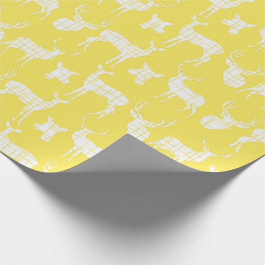 Witte rustieke herten op geel inpakpapier (Hoek)