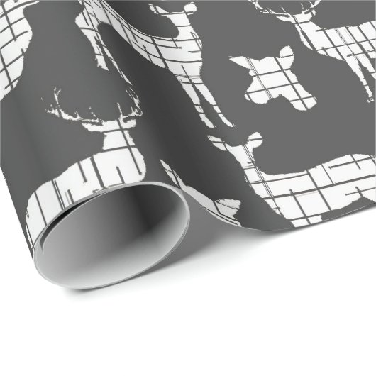 Witte rustieke herten op grijs inpakpapier (Rol Hoek)