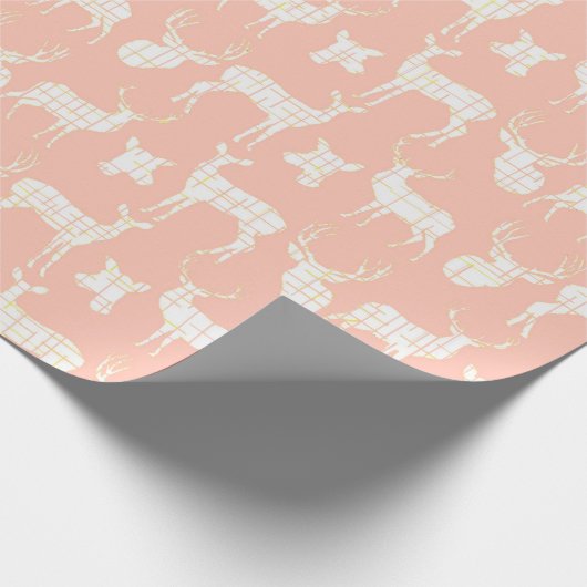 Witte rustieke herten op roze inpakpapier (Hoek)