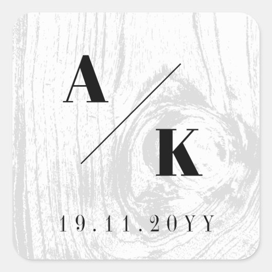 Witte Rustieke Houtnerf Textuur Chic Winter Huweli Vierkante Sticker (Voorkant)