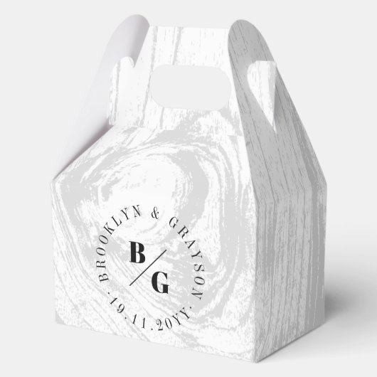 Witte rustieke houtnerf textuur chique winter brui bedankdoosjes (Voorkant)