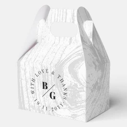 Witte rustieke houtnerf textuur chique winter brui bedankdoosjes (Achterkant)