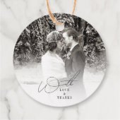 Witte rustieke houtnerf textuur chique winter brui bedankjes labels (Achterkant)