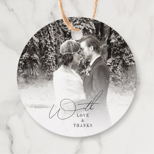 Witte rustieke houtnerf textuur chique winter brui bedankjes labels (Achterkant)