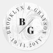 Witte rustieke houtnerf textuur chique winter brui ronde sticker (Voorkant)