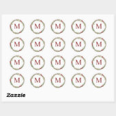 Witte Rustieke Kerstkrans Monogram Ronde Sticker (Vel)