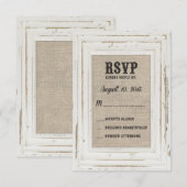 Witte Rustieke Lijst & Jute Bruiloft Kelly Custom RSVP Kaartje (Voorkant / Achterkant)