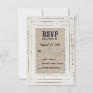 Witte Rustieke Lijst & Jute Huwelijk Kelly Custom RSVP Kaartje