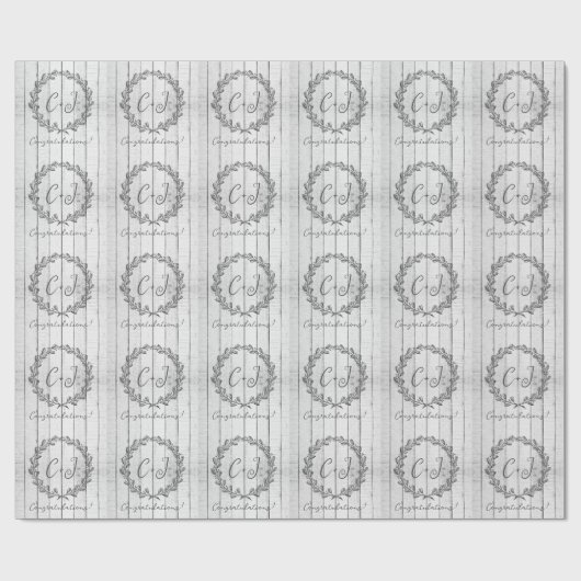 Witte Rustieke Monogram Huwelijkswrap Cadeaupapier (Vlak)