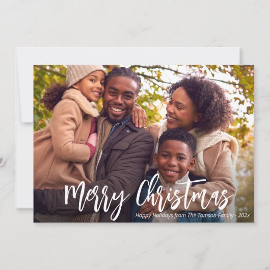 witte rustieke script foto kerstkaart (Voorkant)